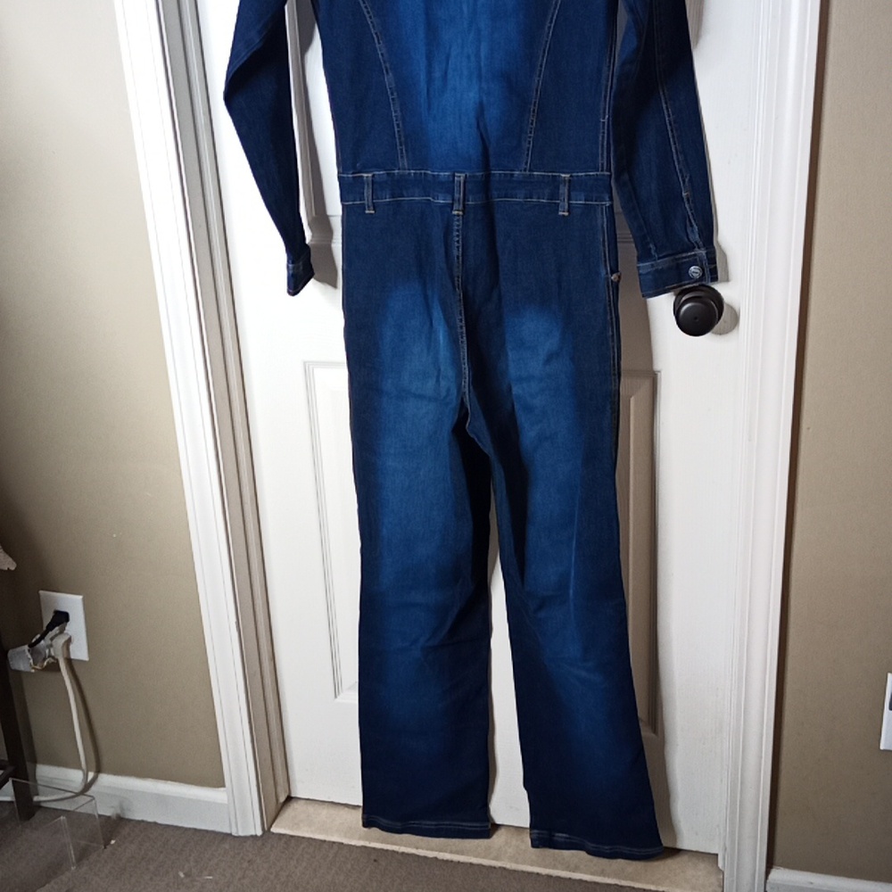 Y2K Throwback-Baby Noiz Denim Stretch Jean Jumpsuit "Chicago" Patchwork Sz XL - Picture 12 of 12